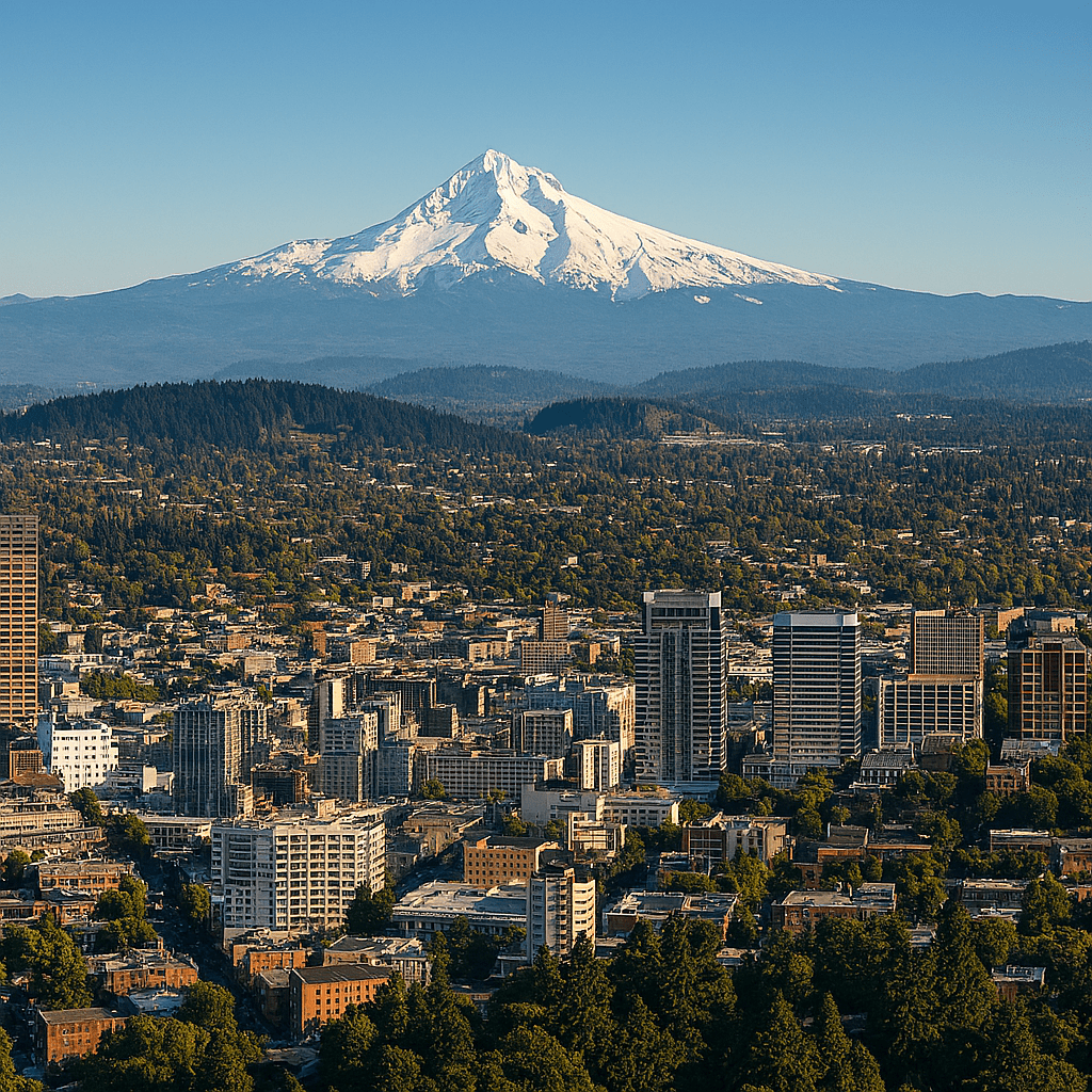 portland OR with Mount Hood vista_